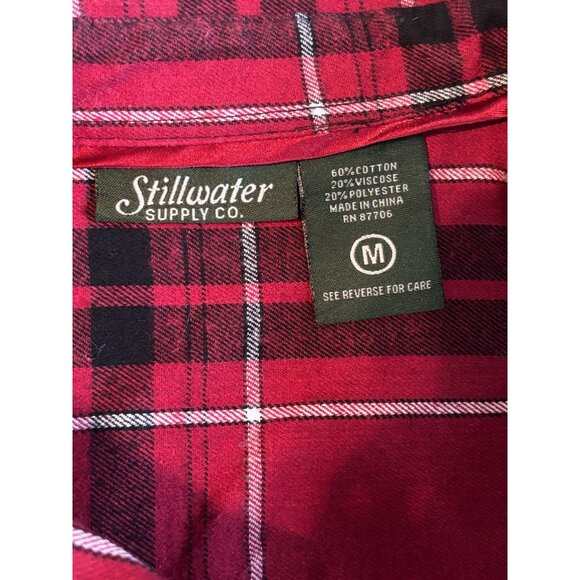 Stillwater Supply Co. Red Plaid Button-Down Belted Shirt Dress M Cotton Blend Wo - Picture 3 of 13
